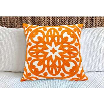 Alysheer Embroidered Decorative Throw Pillow Cover 18x18 inch, Cozy Warm Boho Mandala Knit Pattern S...