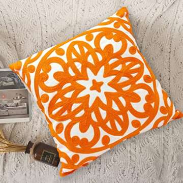 Alysheer Embroidered Decorative Throw Pillow Cover 18x18 inch, Cozy Warm Boho Mandala Knit Pattern Soft 100% Cotton Canvas Cushion Case for Sofa Couch Living Room Bedroom Gifts (Fresh Orange)