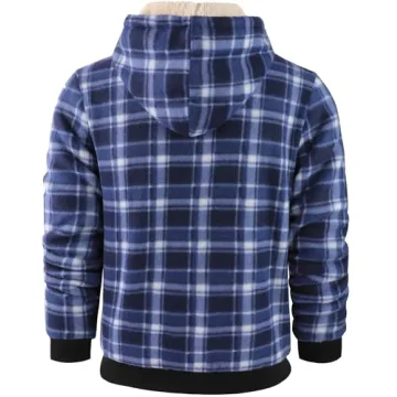 WENTTUO Mens Plaid Hoodies Winter Zip Up Fleece Jacket Sherpa Fleece Lined Warm Flannel Jacket Coat for Men