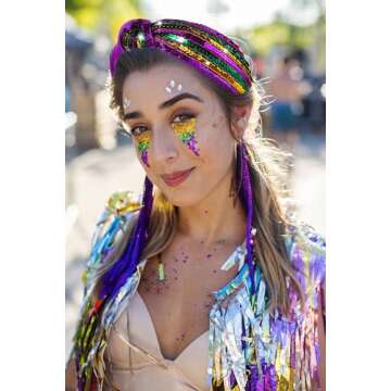 Mardi Gras Headband Sparkle Purple Green Gold Sequins Beads Mardi Gras Knotted Headband for Women Wi...