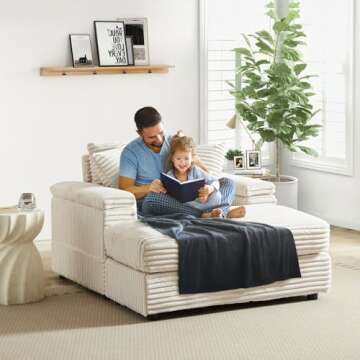 Oversized Chaise Lounge Chair Indoor with Ottoman,43.3" W Corduroy Upholstered Comfy Sofa,Modern Fluffy Couch with Deep Seat,Leisure Sleeper Sofa Chair for Living Room,Bedroom,Office(1 Seater,Beige)