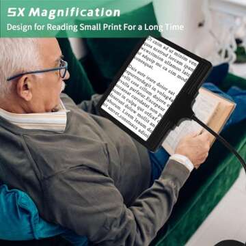 5X Rechargeable Floor Magnifying Glass with Light and Stand,43 LED Flexible Gooseneck Hands Free Mag...