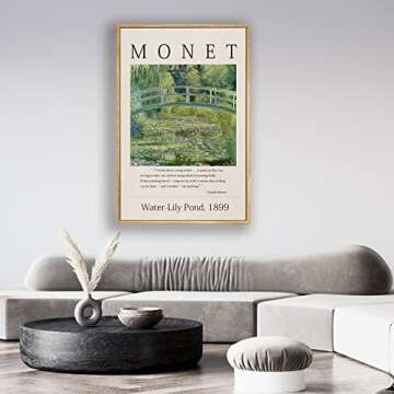 Zzuyi Framed Canvas Print Wall Art - Monet Water Lily Pond 12x16 Natural Framed Art