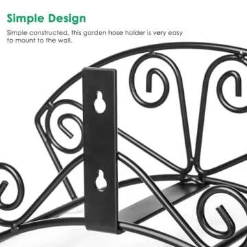 TomCare Garden Hose Holder Heavy Duty Water Hose Holder Solid Metal Hose Hanger Wall Mount Decorative Durable Garden Hose Storage Hose Reel Hose Organizer for Outside Yard, Black