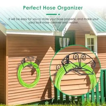 TomCare Garden Hose Holder Heavy Duty Water Hose Holder Solid Metal Hose Hanger Wall Mount Decorative Durable Garden Hose Storage Hose Reel Hose Organizer for Outside Yard, Black