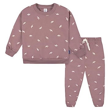 Gerber Baby Girls Toddler 2-Piece Fleece Sweatshirt and Jogger Set, Birds, 12 Months
