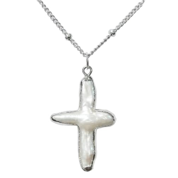 Iutymu Nature Freshwater Pearl Cross Necklace - Elegant Gold Dainty Jewelry