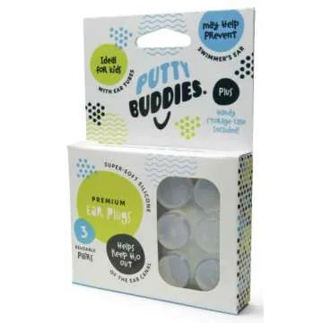 PUTTY BUDDIES Original Swimming Earplugs - Super Soft Moldable Plugs - Block Water - Comfortable - Great for Kids - 3-Pair Pack (Clear)
