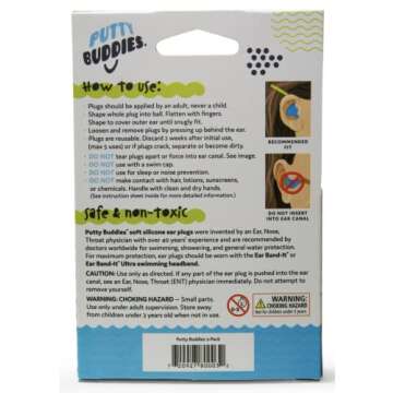 PUTTY BUDDIES Original Swimming Earplugs - Super Soft Moldable Plugs - Block Water - Comfortable - Great for Kids - 3-Pair Pack (Clear)