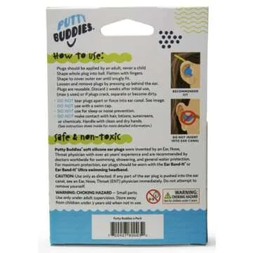 PUTTY BUDDIES Original Swimming Earplugs - Super Soft Moldable Plugs - Block Water - Comfortable - Great for Kids - 3-Pair Pack (Clear)