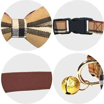 KUDES 2 Pack/Set Dog Collars with Bow Tie and Bells, Adjustable Cute Dog Bow Ties Collar for Small/Medium/Large Boys and Girls Pets (Black+Brown, M(11.8''-17.8''))