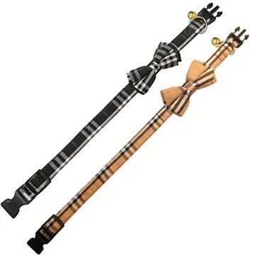 KUDES 2 Pack/Set Dog Collars with Bow Tie and Bells, Adjustable Cute Dog Bow Ties Collar for Small/Medium/Large Boys and Girls Pets (Black+Brown, M(11.8''-17.8''))