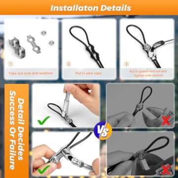 Belio String Light Hanging Kit, Stainless Steel Cable for Outdoor Lights, 182 FT Wire Rope Cable Turnbuckle and Hooks, Globe String Light Suspension Kit