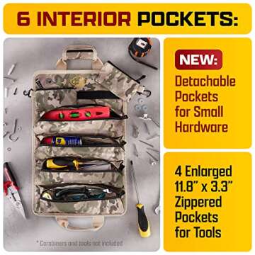 The Ryker Bag Tool Organizer - Small Tool Bag with Zipper, ToolBag W/2 Detachable Pouches - Heavy Duty Roll Up Tool Bag Organizer -Mechanic Tool Bags & Motorcycle Tool Roll Up Bag - Camouflage