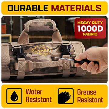 The Ryker Bag Tool Organizer - Small Tool Bag with Zipper, ToolBag W/2 Detachable Pouches - Heavy Duty Roll Up Tool Bag Organizer -Mechanic Tool Bags & Motorcycle Tool Roll Up Bag - Camouflage