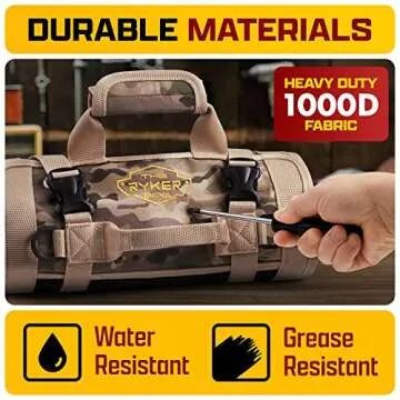 The Ryker Bag Tool Organizer - Small Tool Bag with Zipper, ToolBag W/2 Detachable Pouches - Heavy Duty Roll Up Tool Bag Organizer -Mechanic Tool Bags & Motorcycle Tool Roll Up Bag - Camouflage