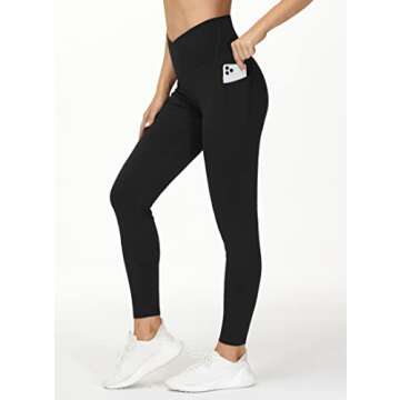THE GYM PEOPLE Women's V Cross Waist Workout Leggings Tummy Control Running Yoga Pants with Pockets(...