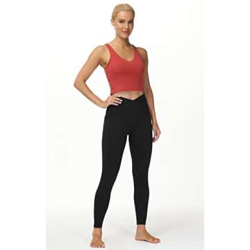 THE GYM PEOPLE Women's V Cross Waist Workout Leggings Tummy Control Running Yoga Pants with Pockets(Black, Small)