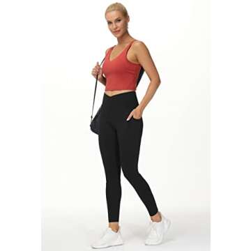 THE GYM PEOPLE Women's V Cross Waist Workout Leggings Tummy Control Running Yoga Pants with Pockets(Black, Small)