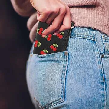 Stylish TIESOME Women's Cherry Embroidery Wallets