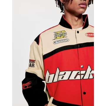 Vamtac Mens Varsity Baseball Jacket Bomber Cotton Vintage Racing Coats Streetwear with Pocket Red S