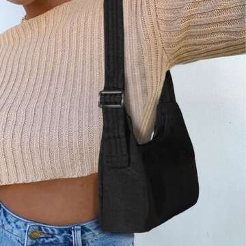 FASTFAIRY Mini Nylon Shoulder Bag - Adjustable Quilted Strap, Structured Slouchy Design with Interior Zip Pocket