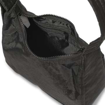 FASTFAIRY Mini Nylon Shoulder Bag - Adjustable Quilted Strap, Structured Slouchy Design with Interior Zip Pocket