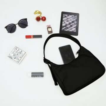 FASTFAIRY Mini Nylon Shoulder Bag - Adjustable Quilted Strap, Structured Slouchy Design with Interior Zip Pocket