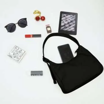 FASTFAIRY Mini Nylon Shoulder Bag - Adjustable Quilted Strap, Structured Slouchy Design with Interior Zip Pocket