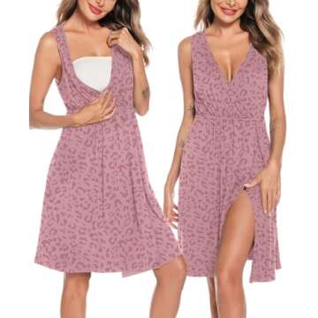 SWOMOG Women Maternity Nursing Gown and Robe Set Printing Labor Delivery Nursing Nightgown for Breas...