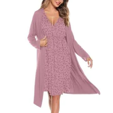 SWOMOG Women Maternity Nursing Gown and Robe Set Printing Labor Delivery Nursing Nightgown for Breastfeeding Hospital Robes
