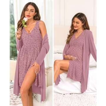 SWOMOG Women Maternity Nursing Gown and Robe Set Printing Labor Delivery Nursing Nightgown for Breastfeeding Hospital Robes