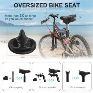 BLUEWIND Oversized Bike Seat, Wide Bicycle Saddle Novel Backrest Design for Electric Bike, Universal Fit Exercise or Road Stationary Bike Seat Cushion for Men & Women (Black)