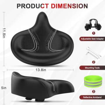 BLUEWIND Oversized Bike Seat, Wide Bicycle Saddle Novel Backrest Design for Electric Bike, Universal Fit Exercise or Road Stationary Bike Seat Cushion for Men & Women (Black)
