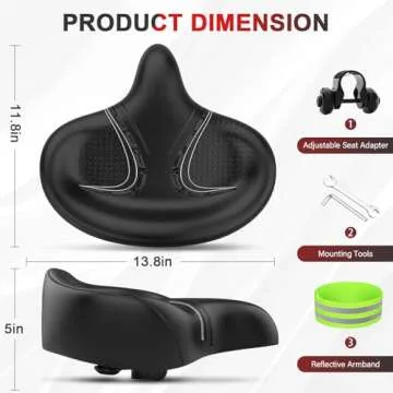 BLUEWIND Oversized Bike Seat, Wide Bicycle Saddle Novel Backrest Design for Electric Bike, Universal Fit Exercise or Road Stationary Bike Seat Cushion for Men & Women (Black)