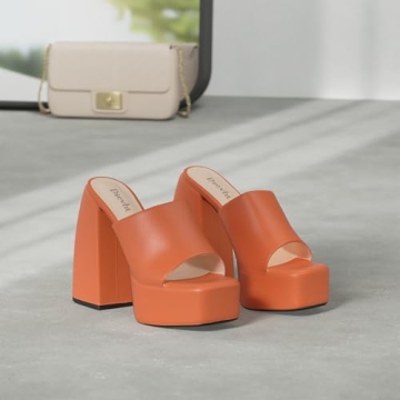 Dsevht Orange Platform Heels Stylish Chic Comfortable Heels