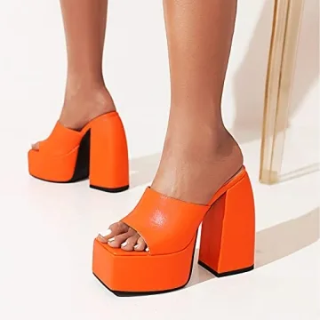 Dsevht Orange Platform Heels Stylish Chic Comfortable Heels