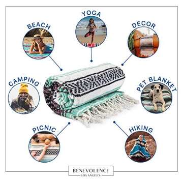 Benevolence LA Authentic Handwoven Mexican Blanket | Yoga Blankets, Outdoor, Picnic, Beach, Camping | Equestrian Saddle | Serape 50x70 inches - Mint, Pack of 1