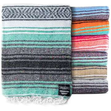 Benevolence LA Authentic Handwoven Mexican Blanket | Yoga Blankets, Outdoor, Picnic, Beach, Camping | Equestrian Saddle | Serape 50x70 inches - Mint, Pack of 1