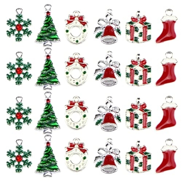 24 Pcs Christmas Assorted Enamel Charm Pendant Xmas Tree Snowflake Bell Garland Christmas Stockings ...