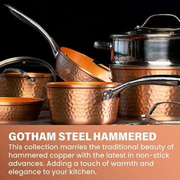 Gotham Steel Hammered Copper Collection – 20 Piece Premium Pots and Pans Set Nonstick Ceramic Cookware + Bakeware Set for Kitchen, Induction/Dishwasher/Oven Safe, Healthy and Non Toxic