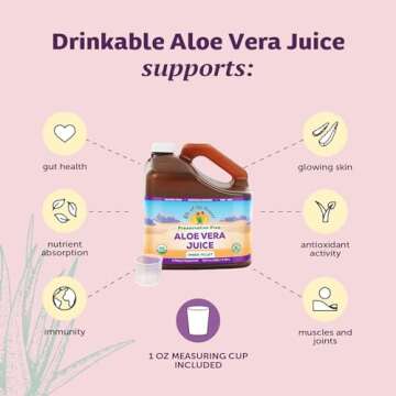 Lily of the Desert Aloe Vera Juice - Organic, Preservative-Free Inner Fillet Aloe Vera Drink with Natural Digestive Enzymes for Gut Health, Stomach Relief, Wellness, Glowing Skin, 128 Fl Oz