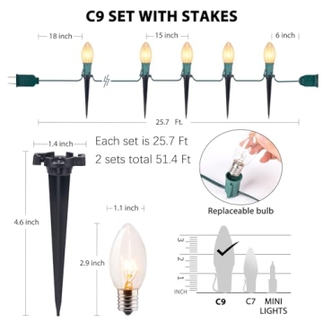 C9 Christmas Lights Outdoor for Pathway and Yard