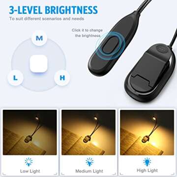 AMIR Upgraded Mini Book Light, 5 LED Clip on Reading Light, 3 Colors x 3 Levels Brightness Eye-Care Reading Lamp, Lightweight, up to 60 Hours Reading (9 Levels)