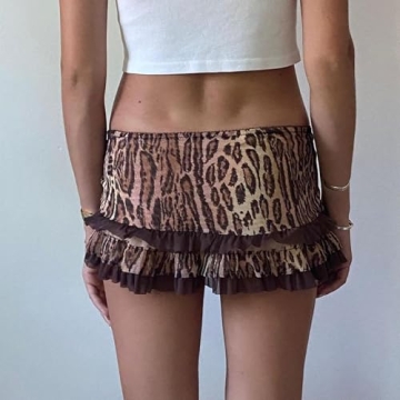 Trendy Leopard Print Mini Skirt with Lace Edge for Women