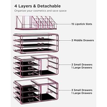 HBlife Acrylic Clear Dustproof Makeup Storage Organizer with 11 Drawers in Violet