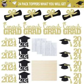Gold Graduation Party Centerpieces for Tables 2024 Graduation Party Centerpiece Sticks Gold, Class of 2024 Centerpiece Sticks Graduation Table Toppers 2024 for Gold Graduation Table Decorations