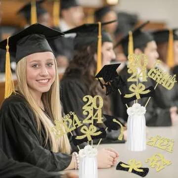 Gold Graduation Party Centerpieces for Tables 2024 Graduation Party Centerpiece Sticks Gold, Class of 2024 Centerpiece Sticks Graduation Table Toppers 2024 for Gold Graduation Table Decorations
