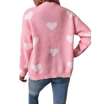 Verdusa Women's Long Sleeve Button Front V Neck Knit Sweater Cardigan Heart Pink M