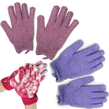 Exfoliating Bath Gloves Body Scrub Loofah Sponge,Luxury Spa Hand Gloves Dead Skin Cell Remover Health Care Gloves,Shower Massage Scrubber Improves Blood Circulation, 2 Pairs (Blue & Bright Violet)